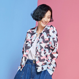 2016春装新款韩版长袖棒球服印花网眼夹克棒球衫短款外套上衣女