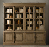 美式乡村实木书柜法式仿古做旧原木色储物柜欧式简约双门书柜书橱