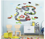 儿童卧室房间床头卡通汽车赛车飞机跑道童趣环保贴画墙贴纸1160