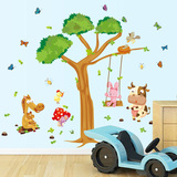 新品 超大动物大树屋卡通墙贴儿童房间卧室 幼儿园教室装饰贴画