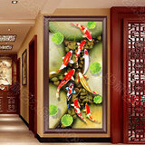 中式九鱼图油画纯手绘现代欧壁画客厅餐走廊过道风水挂玄关装饰画