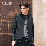 VIISHOW2015秋冬新款夹克 欧美街头棒球外套男 拼皮修身jacket衫