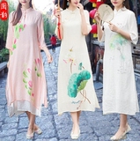 2016年春季新款民族风女装中国风复古简约手绘改良旗袍连衣裙显瘦