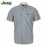 JEEP专柜正品夏季新款上衣休闲衬衣中年男士大码纯棉格子短袖衬衫
