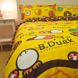 黄色黄鸭鸭子巧克力马卡龙糖果纯棉床上用品四件套床单床笠可订做