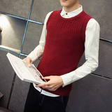 马卢达秋季韩版男士背心 潮男修身无袖毛衣青少年圆领针织打底衫