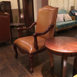 简美沙发椅子实木休闲卧室咖啡桌椅美式乡村皮艺椅子凳子酒店会所