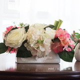 玫瑰花带花瓶客厅餐桌插花仿真花套装 家居饰品欧式装饰花假花
