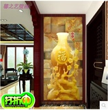 大型墙纸壁画现代中式客厅玄关背景壁纸玉雕花瓶福字无缝墙布