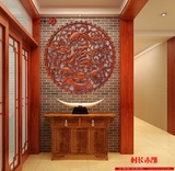 木雕香樟木福字挂件中式仿古58圆形四季福客厅玄关壁挂背景墙挂屏