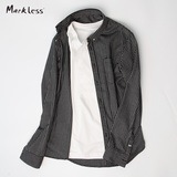 Markless2016秋季新款黑白格子衬衫男青年长袖衬衣男士休闲寸衫