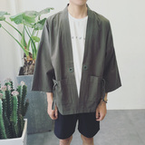 日系夏装新款原创日系和服文艺男装中国风宽松薄款开衫七分袖外套