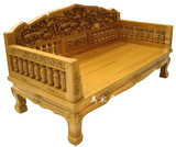 东南亚风格泰式老榆木雕花大象罗汉床原木家具实木罗汉椅三人沙发