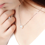 单颗正圆形天然珍珠项链 女S925银长短锁骨链韩国吊坠颈链银饰品