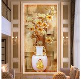 3D立体壁画高清玉兰花瓶彩雕玄关过道背景墙4D壁纸客厅墙纸福字