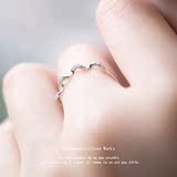 新款 韩版时尚S925 纯银 女 戒指 开口 简约排钻戒指 波浪弯曲