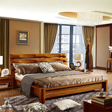 现代中式卧室家具 实木床 双人床 1.8米柚木床 婚床