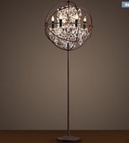 美式铁艺落地灯 创意卧室客厅书房圆球形灯 简约水晶北欧式落地灯