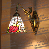 蒂凡尼田园玫瑰美人鱼单头壁灯彩色玻璃温馨卧室床头灯欧式镜前灯