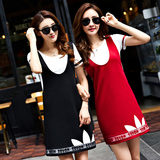 韩版2016夏季女装圆领运动套装裙 连衣裙短袖两件套修身显瘦休闲
