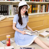 新款夏装韩版青少年女装中学生休闲格子中长款短袖 少女连衣裙 薄