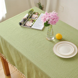 美式乡村绿色格子唯美桌布 高档清新棉麻餐桌茶几布
