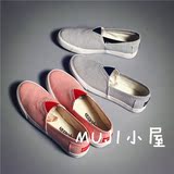MJ小屋 春夏韩版一脚蹬懒人鞋条纹帆布鞋透气学生女布鞋板鞋子