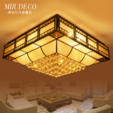 美式全铜灯欧式客厅大灯长方形水晶灯金色豪华大气大厅吸顶灯灯具