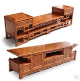 明清仿古家具 中式高低双层 实木 电视柜 组合 榆木雕花电视柜