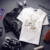 【天天特价】小鹿刺绣短袖韩国东大门码夏季T恤衣服太空棉男装