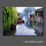 现代中式水乡写实油画建筑自然风景油画客厅背景墙书房装饰画挂画