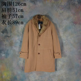古着Vintag 日本产 100%羊毛卡其色欧美风范潮牌厚实男大衣 2238