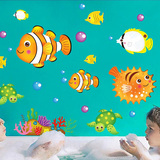 儿童房浴室装饰卡通小鱼儿墙贴纸 海底世界比目鱼墙贴海底总动员