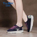Tt&Mm/汤姆斯2016春季新款韩版厚系带松糕鞋女潮圆头单鞋 帆布鞋