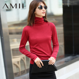 Amii2016秋装新款 套头艾米女装旗舰店高领修身弹力针织衫薄毛衣