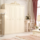 欧式四门衣柜 法式白色雕花实木衣柜 平拉门储物大衣柜木质 8002