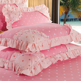 夏季韩版单人枕套全棉粉色花边枕头套74 48cm学生纯棉枕套一对