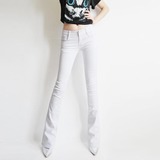 香港正品代购16春季新款修身白色微喇牛仔裤喇叭裤提臀女式长裤