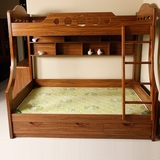 中式实木子母床橡木 儿童床上下铺双层床高低床1.2米新中式上下床