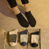 日系秋冬女士粗线中筒袜子 全棉复古点子纱拼色纯色堆堆袜短筒袜