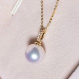 日本Akoya天然海水珍珠吊坠   18K白金镶嵌珠宝钻石 环形颈饰包邮