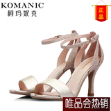 柯玛妮克/Komanic 夏季新款搭扣牛皮女鞋子 露趾细高跟凉鞋K48497