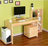 包邮简约时尚松木实木电脑桌书桌带书架组合家用台式办公桌双人桌