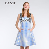 DAZZLE地素 夏装新品 复古波点提花拼接款伞摆显瘦连衣裙 252O210