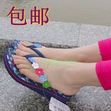 夏季清仓越南鞋平仙厚底夹脚坡跟沙滩人字花朵女凉拖鞋、免包邮