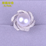 海璐珠宝 天然淡水超大珍珠戒指11到12mm手工镶钻豪华正品包邮