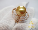 金帝珠宝-18K金锆钻镶嵌澳洲南洋金珍珠戒指空托（珠位13毫米）