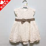 外贸原单英国皇家品牌婴儿公主裙类女童蕾丝周岁礼服裙蝴蝶结白色