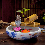陶瓷风水轮竹子流水喷泉摆件创意家居客厅办公室桌面鱼缸装饰品