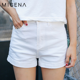 含棉量98% 夏季韩版宽松显瘦A字弹力白色高腰牛仔短裤女卷边热裤